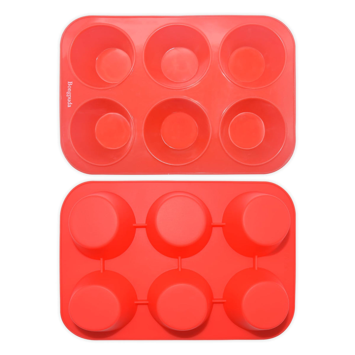 Bongpuda Silicone Large Muffin Pan 2 Pack,6 Cup Large Silicone Cupcake Pan,Non-Stick Jumbo Muffin Pans,Food Grade Cupcake Molds,Perfect for Egg Muffin,Big Cupcake