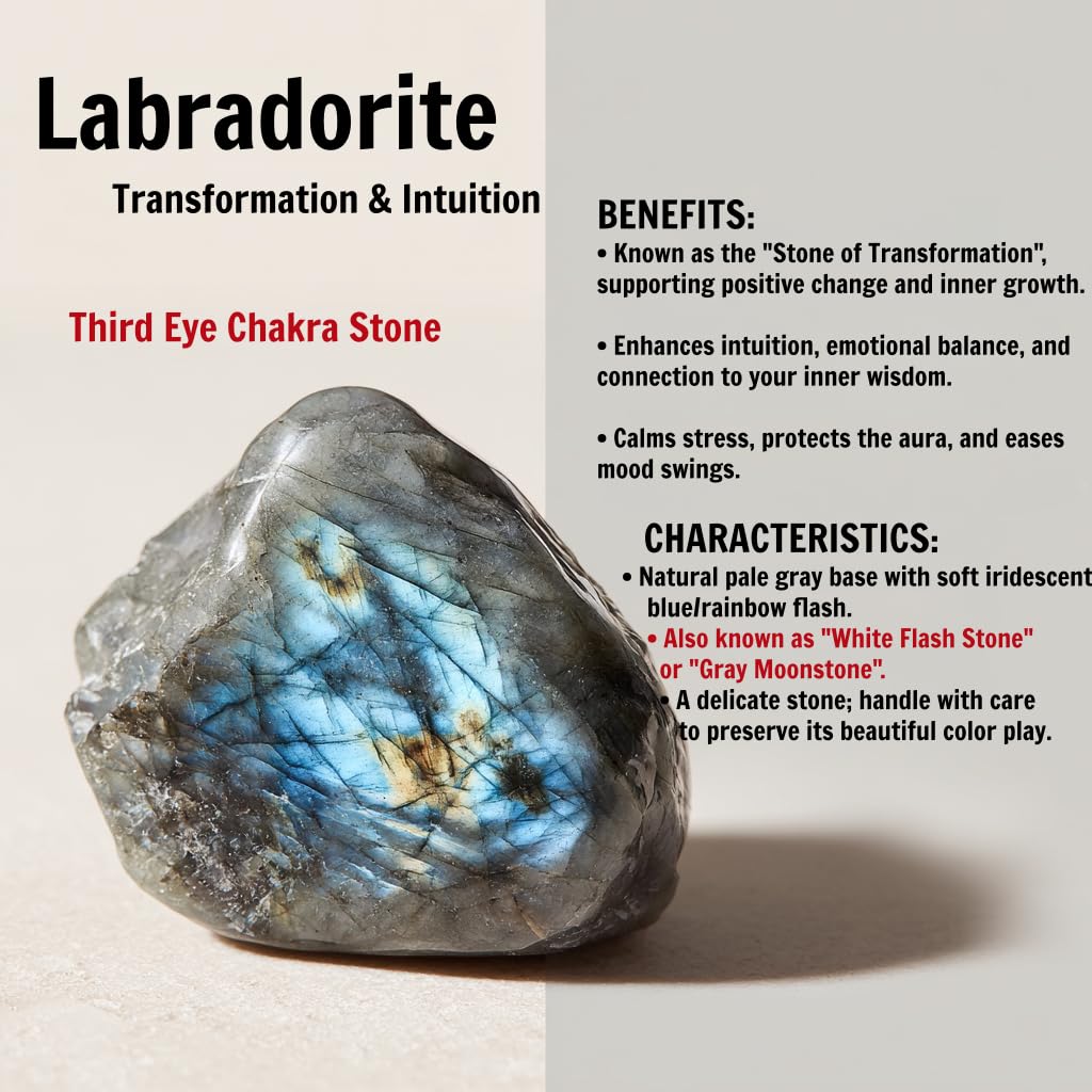 Loveliome 4 Pcs Natural Labradorite Love Heart Palm Stone Reiki Balancing Worry Stone(1 Inch)