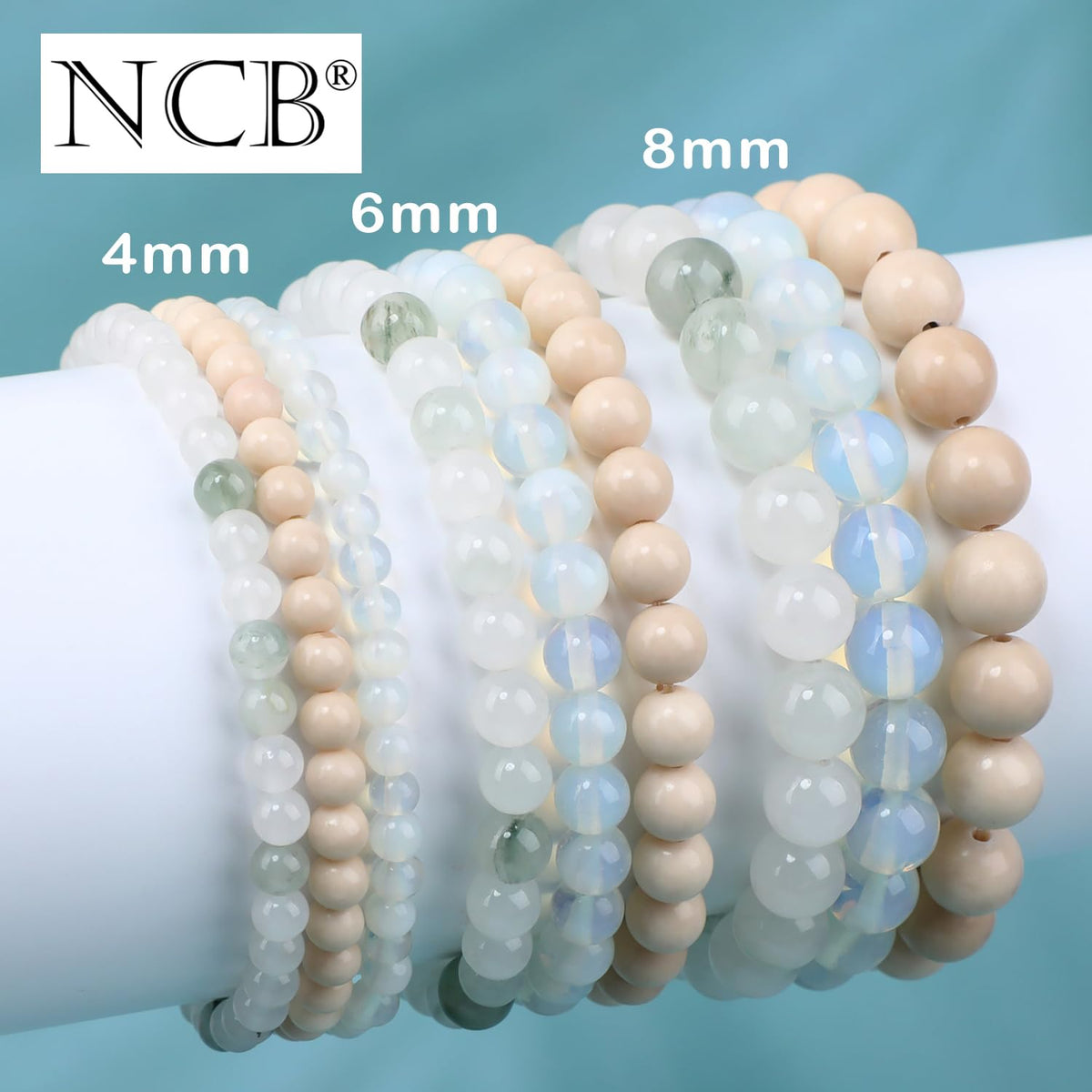 NCB 3-Piece 8mm Natural Crystal Gemstone Stretch Bracelets – ﻿Opalite, Tianshan Jade, White Fossil Jasper Handmade Reiki Energy Healing Jewelry for Meditation,Yoga, Unisex
