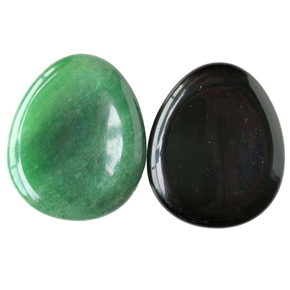 Loveliome Thumb Worry Stone, Stress Relax Healing Reiki Crystal Pocket Palm Stones, Black Obsidian w Green Aventurine, Pack of 2