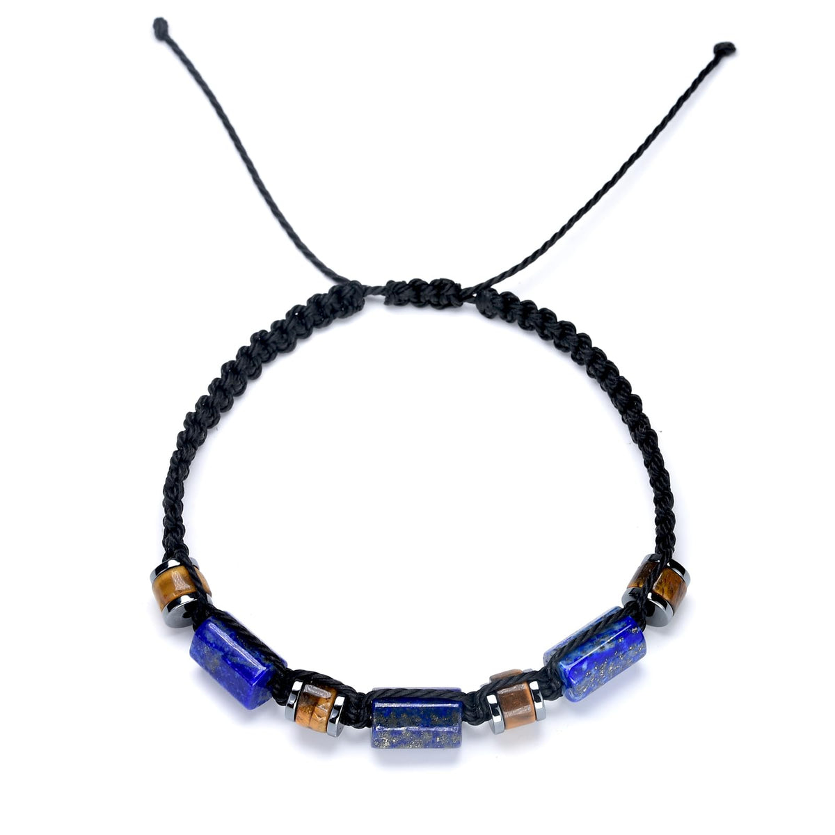 Senxilk Lapis Lazuli & Tiger's Eye Adjustable Bracelet for Men - Natural Stone Beaded Black Cord Jewelry Gifts for Him, Son, Teens | Birthday Father's Day Christmas