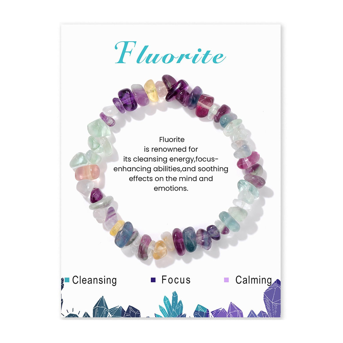 Lit Wall Fluorite Bracelet for Women: 5-8mm Raw Fluorite, Elastic Adjustable Size, Purple, Green, Clear Stones, Stretch Bracelet