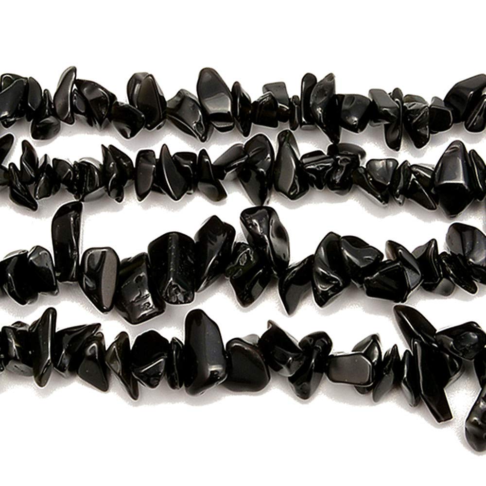 PLTbeads 5-8mm Natral Healing Gemstone Waist Bracelets Necklace Kit Irregular Stone DIY Crafts Design Jewelry Making 1 Strand per Bag Approxi 34 inch (Black Obsidian Chips)