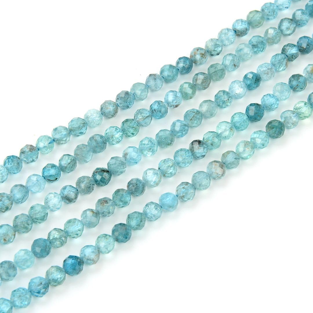 1 Strand Adabele Natural Faceted South Africa Apatite Healing Gemstone 4mm (0.16 Inch) Tiny Small Round Loose Beads Gem Stone Spacer (84-90pcs) for Jewelry Making GH-D1