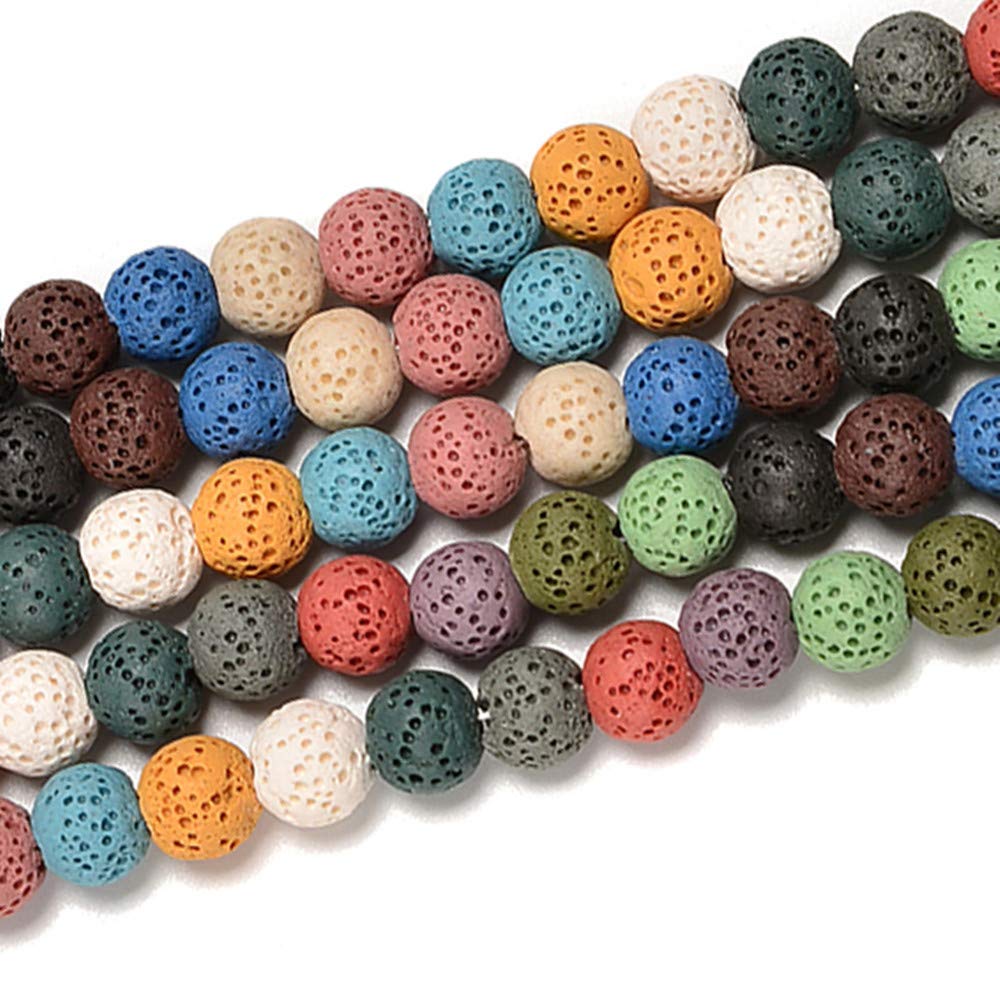 PLTbeads Gorgeous Natural Gemstone Loose Beads Smooth Round Approxi 15.5 inch DIY Bracelet Necklace for Jewelry Making (6mm, Colorful Lava Rock)