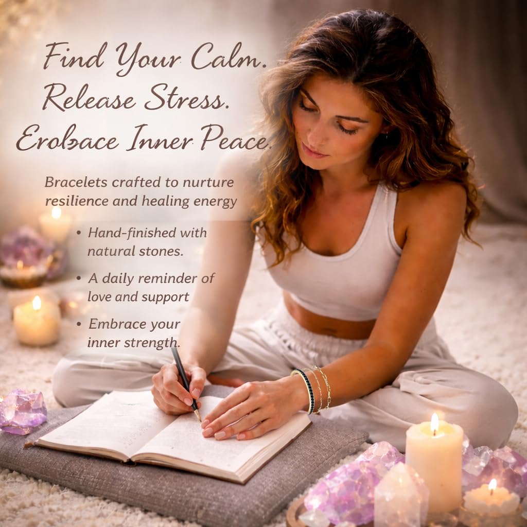 ZEETNIVI Intentional Healing Stones Bracelet for Women, 3PCS Layered Set with Semi‑Precious Stone Beads, Inspirational Jewelry for Calm Rituals & Emotional Balance