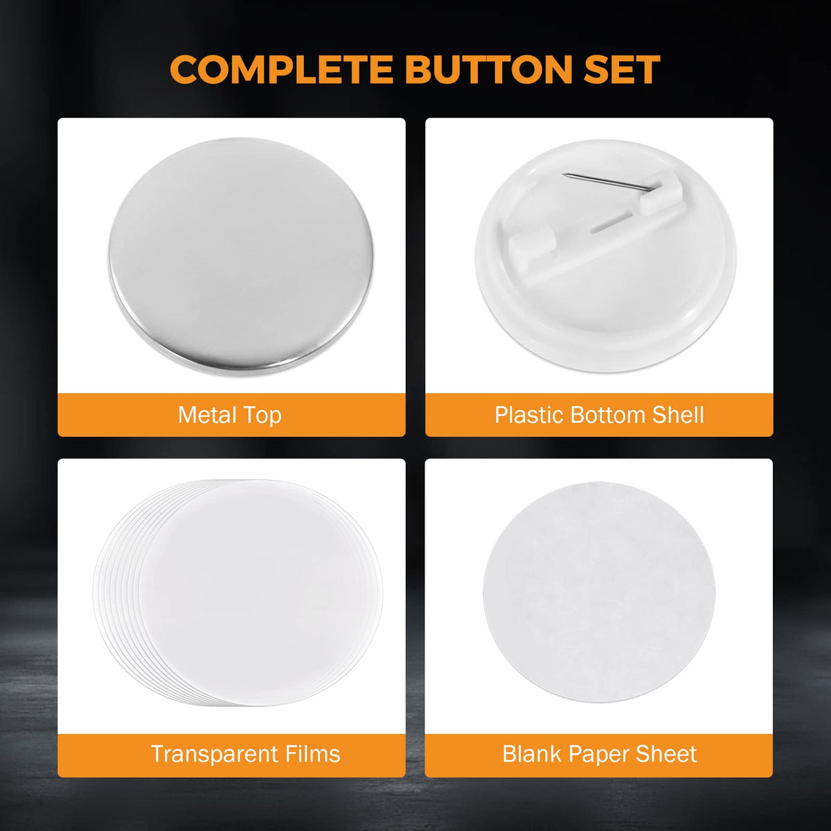 BEAMNOVA 200 Sets 32mm / 1.26 in (Approx. 1-1/4 inch) Button Maker Supplies, Fix-Pined Plastic Back, Hand Press Badge Making Refills, Blanks for Round Pin Making Machine