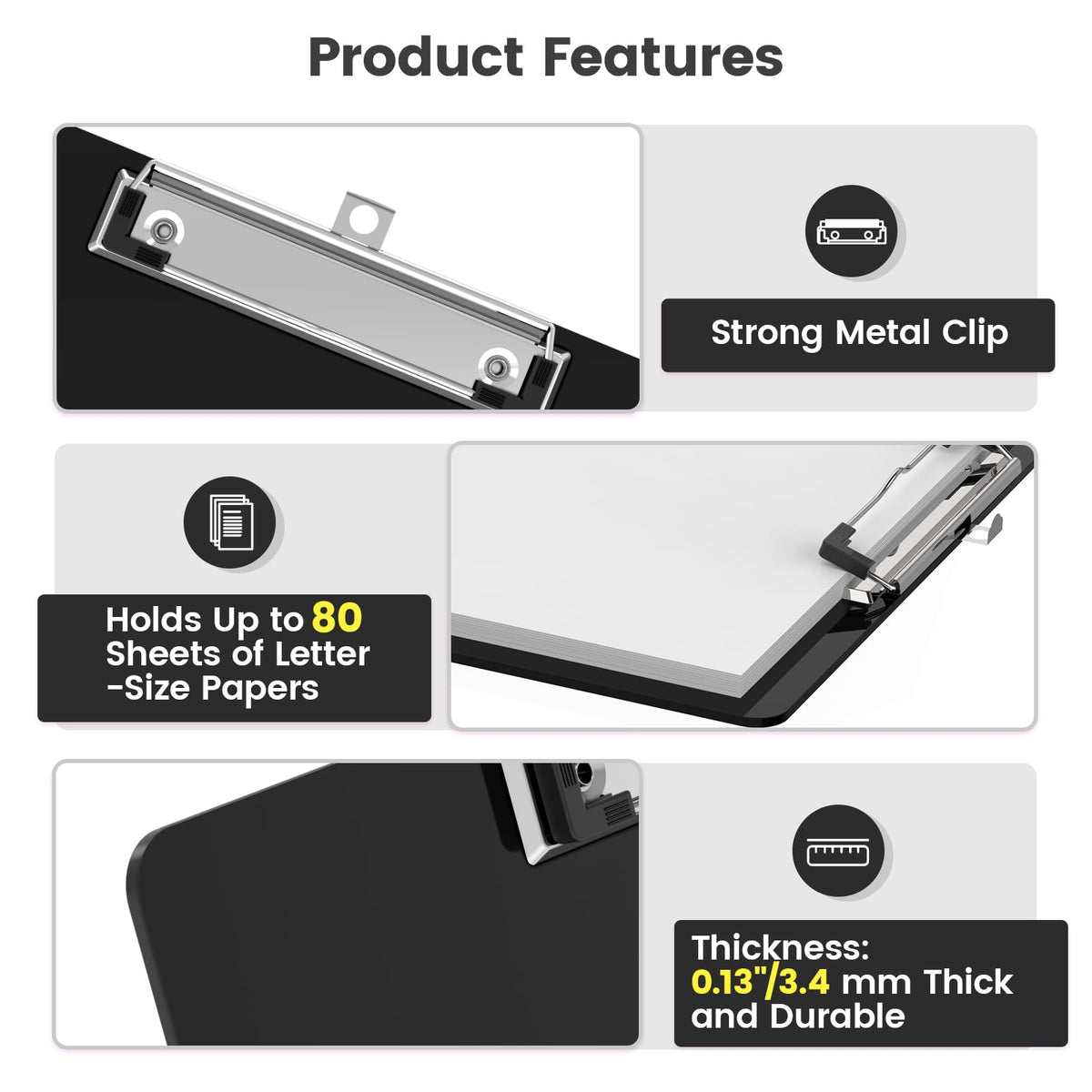 Macroclo Extra Large 11x17 Clipboards, Plastic Black Drawing Boards, Horizontal Clip Board, Vertical Layout. Suitable for Watercolor, Sketching, Painting. Art & Drafting Supply(Pack of 6)