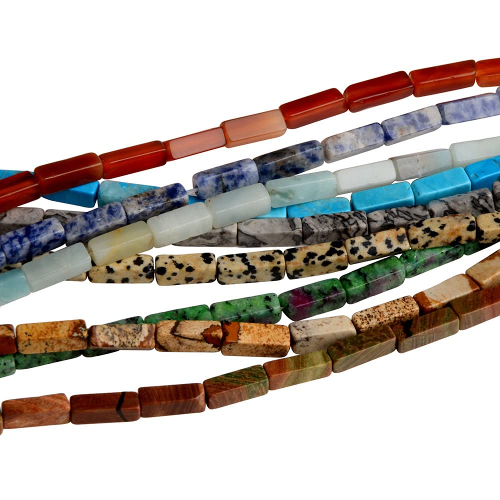 4x13mm Natural Stone Picture Jaspers Rectangular Column Tube Cylinder Spacer Loose Beads Gemstone for DIY Bracelets Necklace Jewelry Making Strand 15 Inch (28-30pcs)
