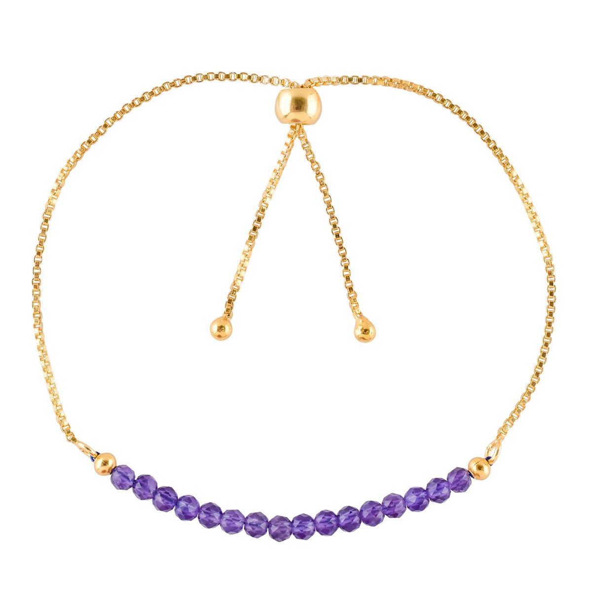 InfinityGemsArt Amethyst Bracelets For Women, Natural February Birthstone Jewelry, Dainty Purple Beads Stone Bolo Slider Crystals Gemstones, 14K Gold Plated Chain, Birthday Valentines Day.