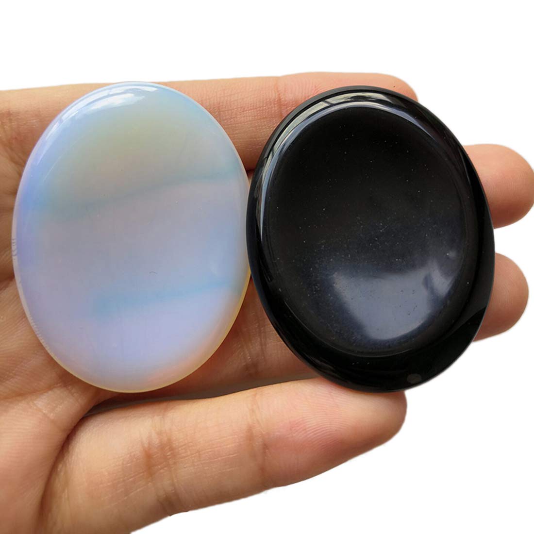 Loveliome Thumb Worry Stone, Stress Relax Healing Reiki Crystal Pocket Palm Stones,Black Obsidian and Opalite,Pack of 2
