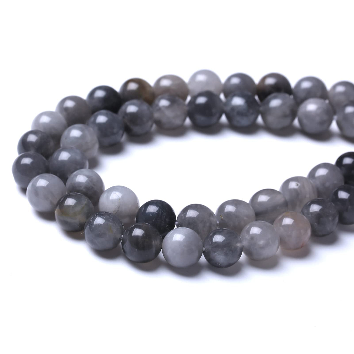 60PCS 6MM Natural Grey Crystal Beads Round Loose Stone Beads for Jewelry Making DIY Energy Stone Healing Power Bracelet 15"