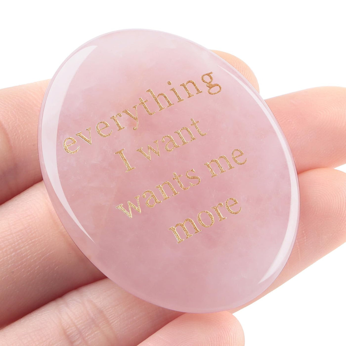 DUQGUHO Rose Quartz Crystal Encouragement Gifts for Women Everything I Want Wants Me More Inspirational Positive Anxiety Relief Items Pocket Hug Stones Emotional Calming Sobriety Gifts for Women Men