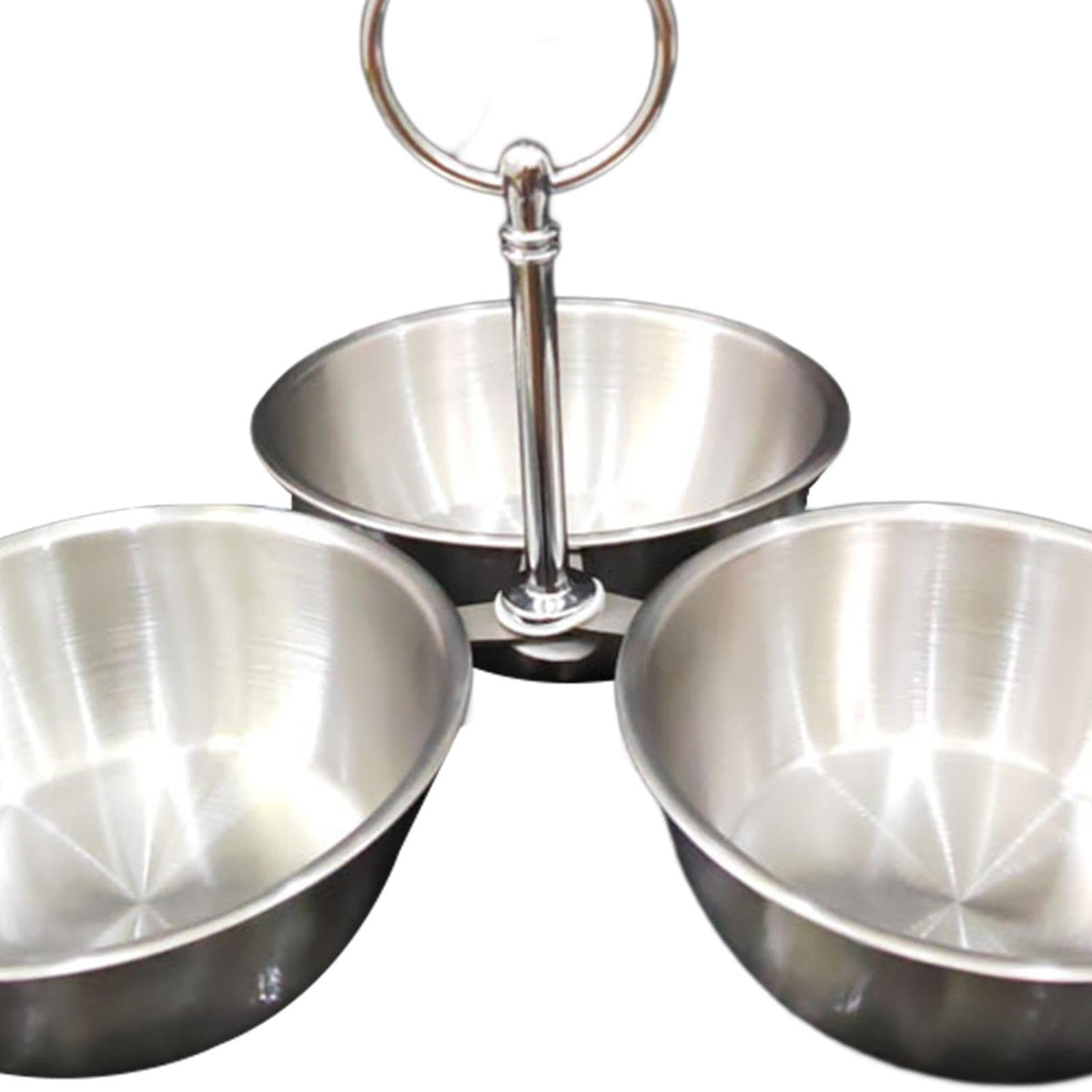 YWJLQH Snack Serving Bowl, 3 Compartment Stainless Steel Snack Stand with Bowls, Divided Serving Tray for Candy Dessert Snacks, Silver