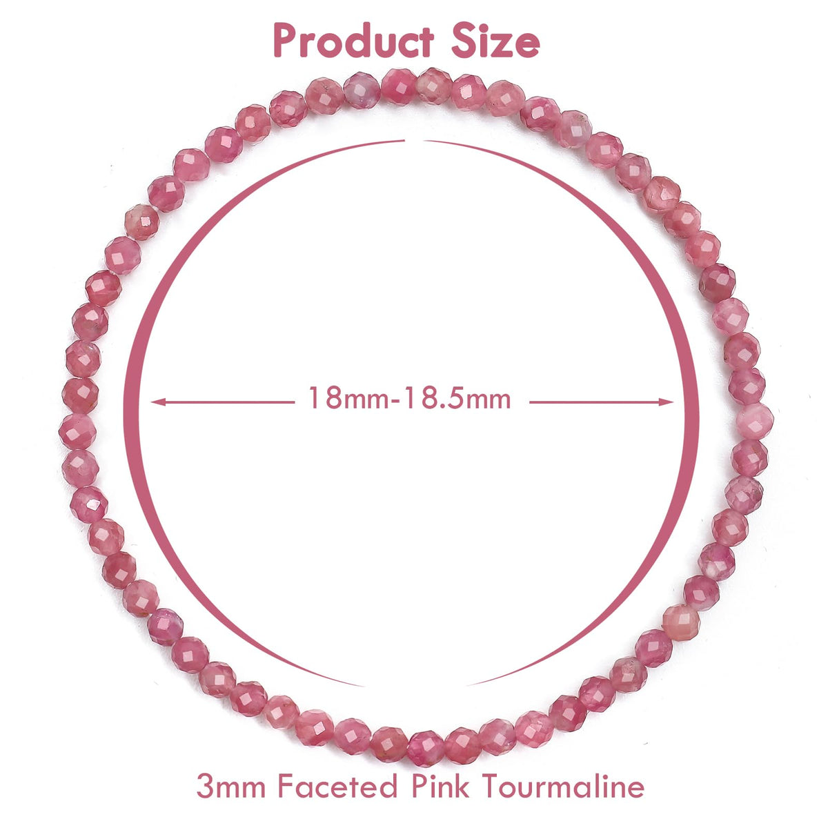 BONNY BOXX Natural Genuine Gemstone Faceted Round Beads Bracelets, 3mm Adjustable Stretchy Tiny Faceted Pink Tourmaline Bracelet, Healing Crystal Reiki Chakra Dainty Jewelry Fashion Gifts