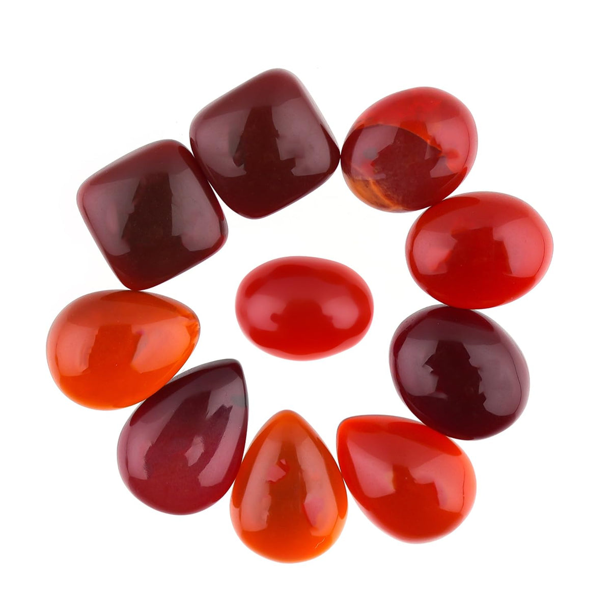 ColouredRocks (8-9 pcs. MEXICAN FIRE OPAL, Mix Shape, Natural Cabochon Crystals, Loose Gemstone, Wholesale Polished Supply, Jewelry Making, DIY Craft, Gem Collection (8-12 mm.)
