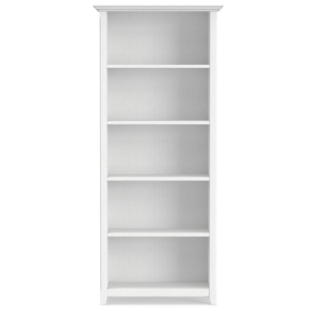 SIMPLIHOME Amherst Bookcase - 70 inch Tall 5-Shelf Solid Wood Bookshelf in White, Transitional Storage for Living Room, Study Room or Office with Adjustable Shelves and Tapered Legs