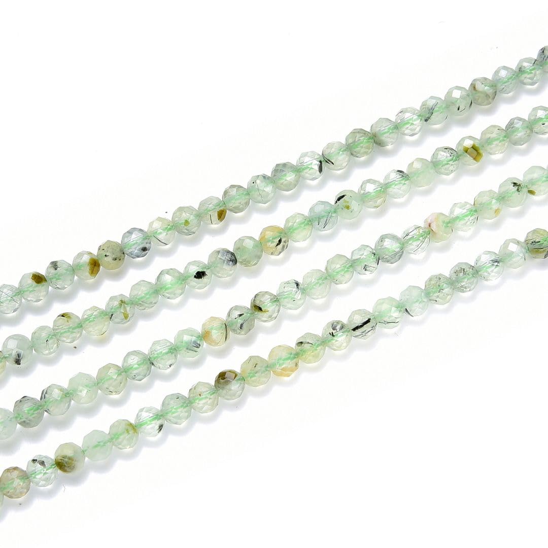 Adabele 30 Inch Natural Green Prehnite Healing Gemstone 4mm (0.16 Inch) Tiny Small Faceted Round Loose Beads Stone Spacer (170-190pcs) for Craft Jewelry Making GK4-12