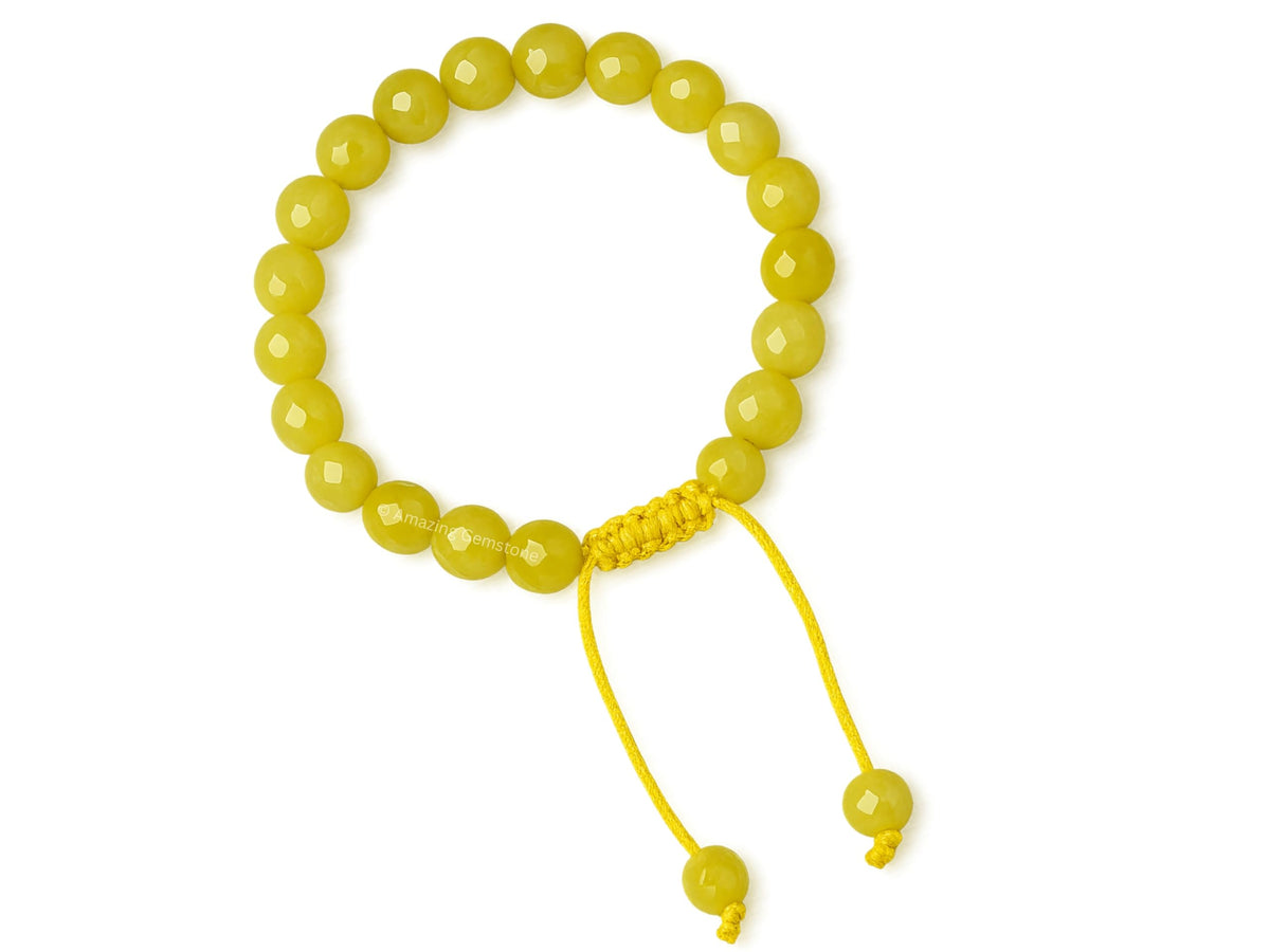 Amazing Gemstone Lemon Jade Bracelet for Women - Chakra Mens Bracelet Protection Crystals&Healing Stones - Blessing Bracelet Spiritual Meditation Gift(Faceted Beaded Bracelet, Adjustable)