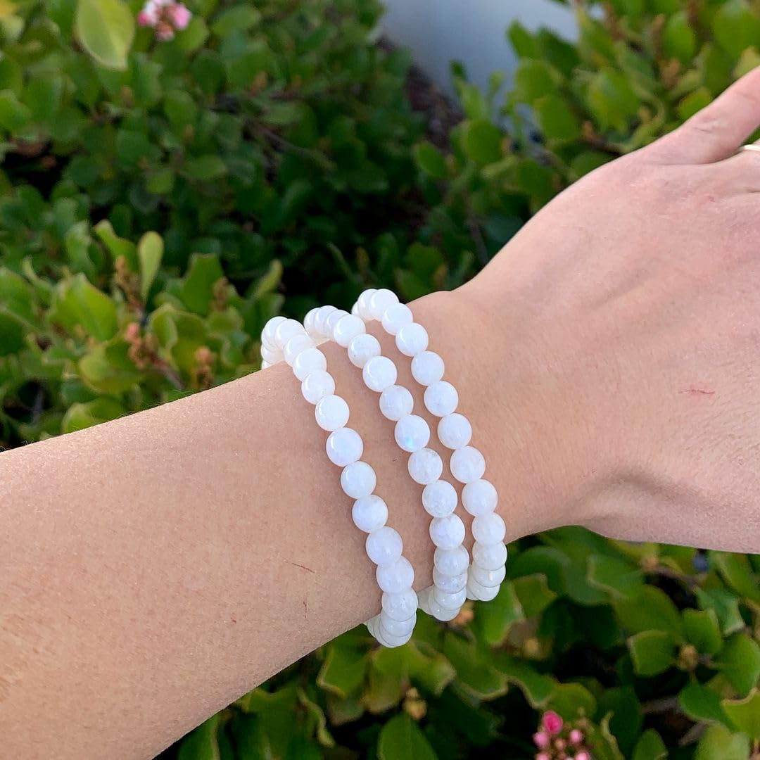 Adabele Real Natural Blue Flash Moonstone Bracelet 8 Inch Stretch Gemstone Beaded Bracelet Chakra Healing Crystal Stone Jewelry Women Mom Gift GB6-C37