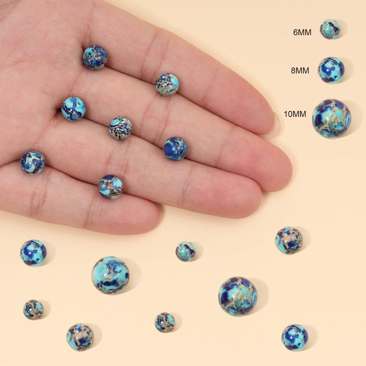 35pcs 10mm Natural Mixed Blue Imperial Jasper Gemstone Beads Energy Healing Crystal Round Loose Stone Beads for Jewelry Making, DIY Bracelets Necklaces