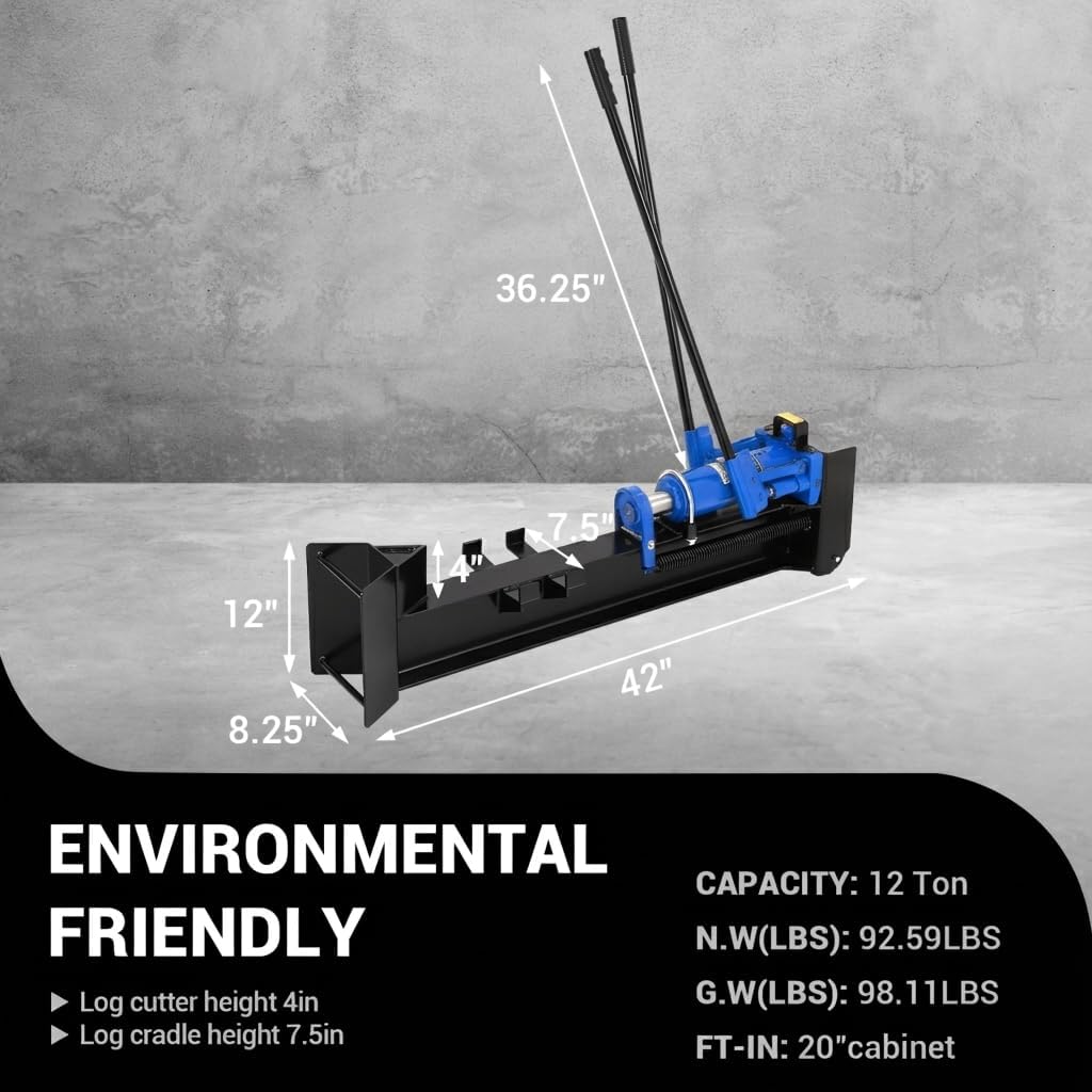Liyaxenug 12 Ton Hydraulic Log Splitter, Manual Wood Splitter with 2-Speed Rapid Operation, Hand Powered Firewood Cutter with Wheels, Heavy Duty Full Steel Construction, Splits Logs Up to 18.7", Blue