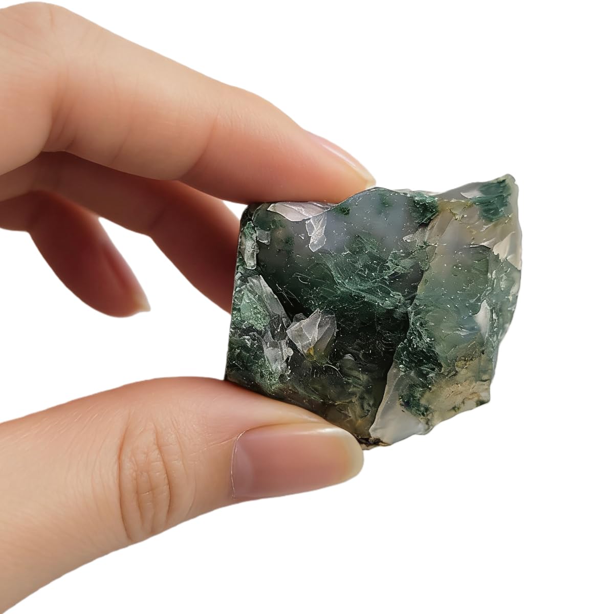 3-5Pcs Natural Raw Crystals 1''-2'' Rough Stones Rocks for Tumbling Polishing Cabbing Gemstones Crystals and Healing Stones for Wicca Reiki,Fountian Rocks for Decorations (Moss Agate)