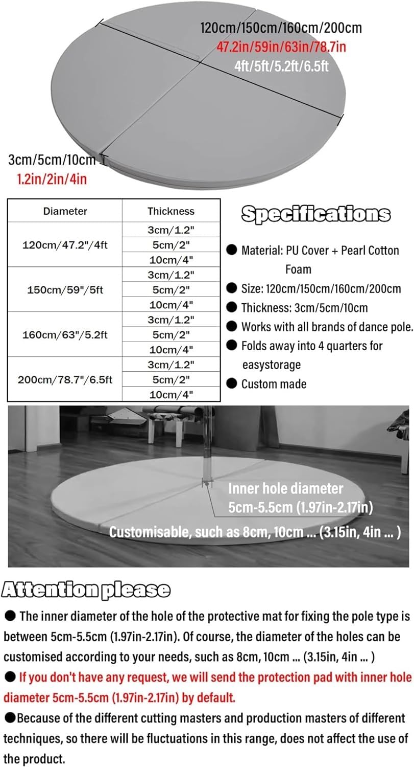 Pole Dancing Pole for Home Spinning Pole Dancing Pole Folding Portable Dance Pole Crash Mat, 3cm/ 5cm/ 10cm Thick Safety Dancing Cushion for Home/Studio 45mm Sp,130cm/4.3ft/51in-Thick 10cm/4in