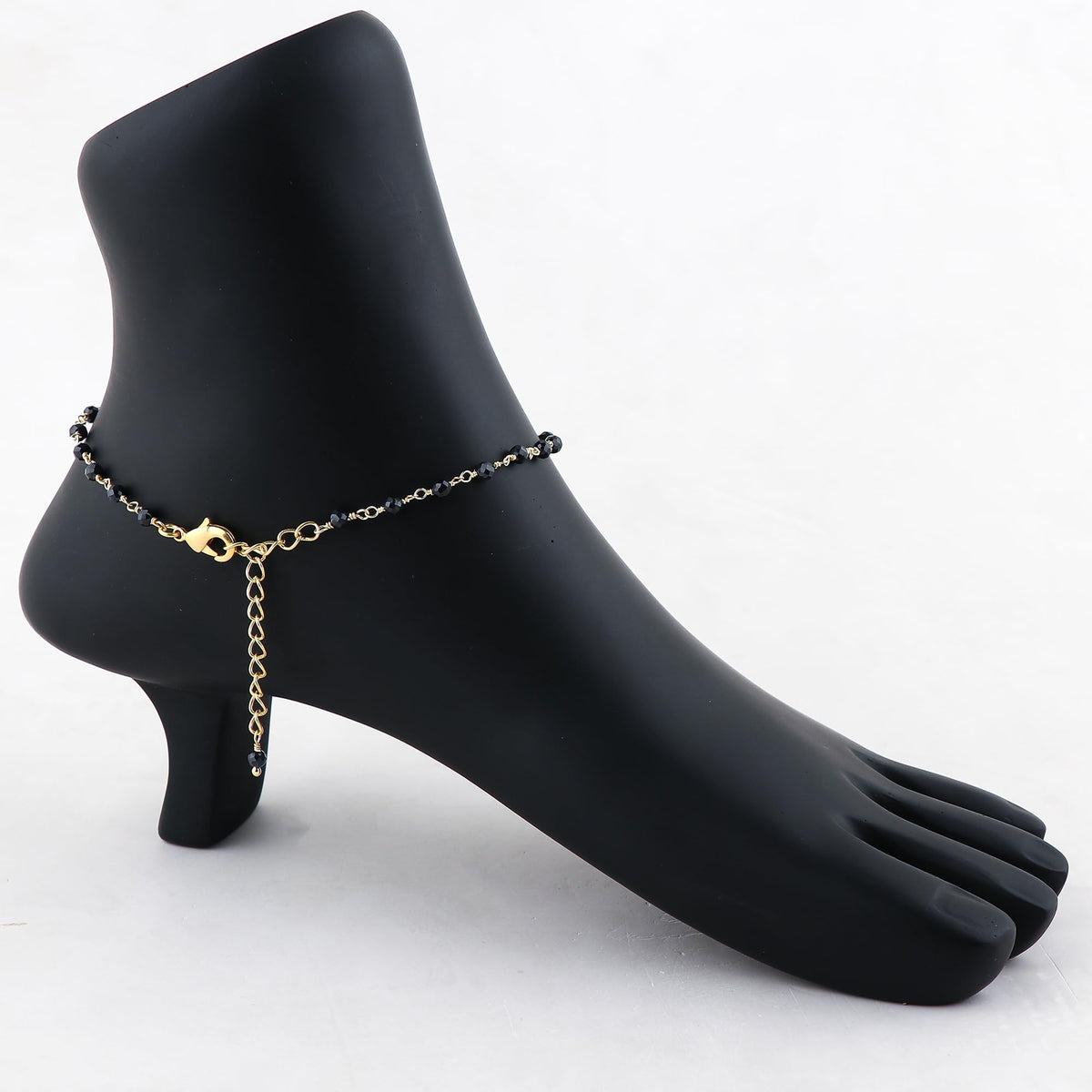 JOR Natural Blue Sapphire Beaded Rosary Anklet, Handmade Craft, Anklet Beads Bracelet, Chakra Healing Anklet, Gemstone Women Jewelry, Dainty Gold Plated Anklet 9 inch + 2 inch (1pcs)