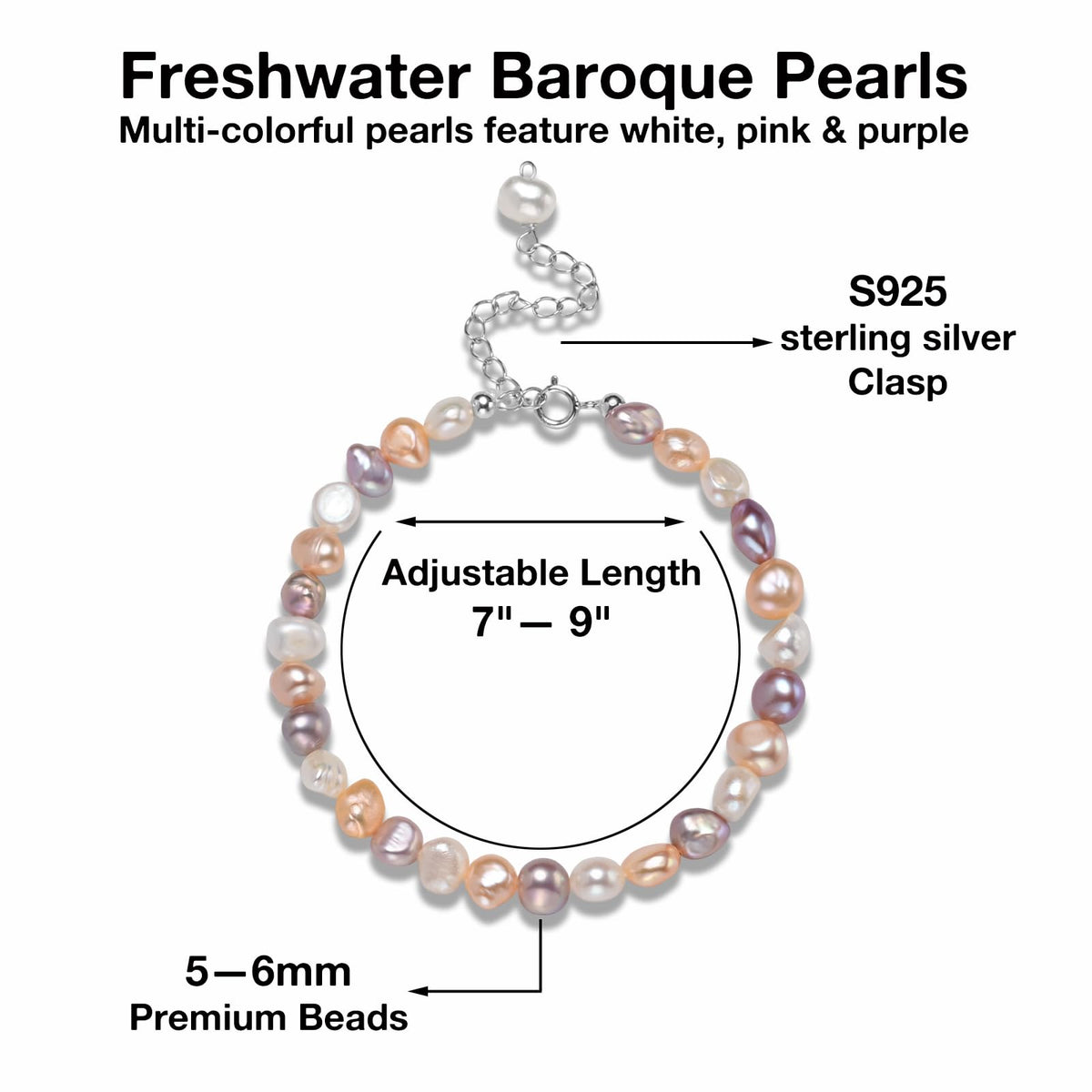 HENGSHENG Natural Baroque Pearls Link Bracelets for Women Freshwater Cultured Pearls Strand Bracelets Handpicked Pearl Elegant Jewelry - Colorful