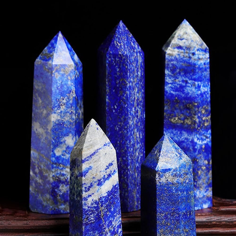 2pcc 3.8-4.2inch Lapis Lazuli Wands Tower Figurine Ornaments Polishing Stone Hexagonal Point Obelisk Statue for Aquarium Decorative Rocks Gifts Home Decor(Lapis Lazuli/3.8-4.2inch 2pcs)