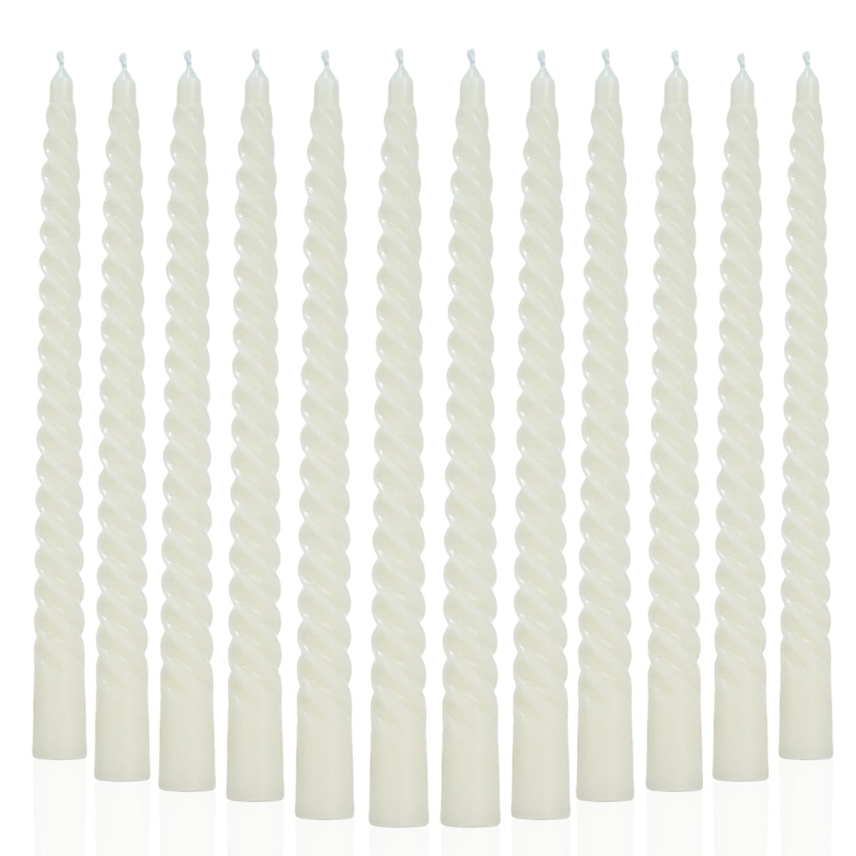 Ivory Taper Candles Stick Spiral Twisted Candles-Set of 12 for Decoration Weddings Party Church-Unscented Dripless Candles,10inch(F-Ivory)
