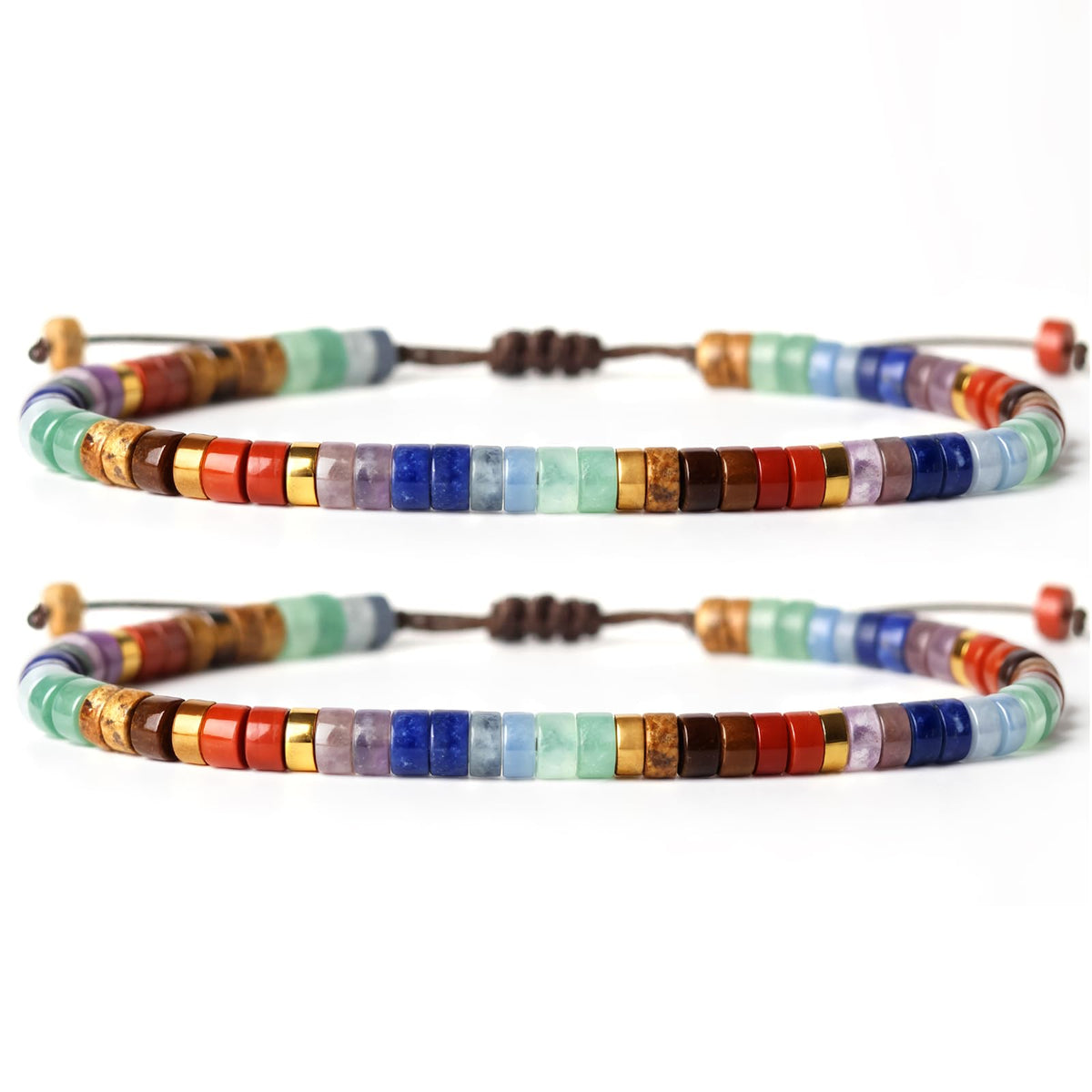 LUDESENIMUE 2PC Chakra Bracelets for Women - 7 Healing Crystals Spiritual Stones, Anxiety Relief Meditation Jewelry