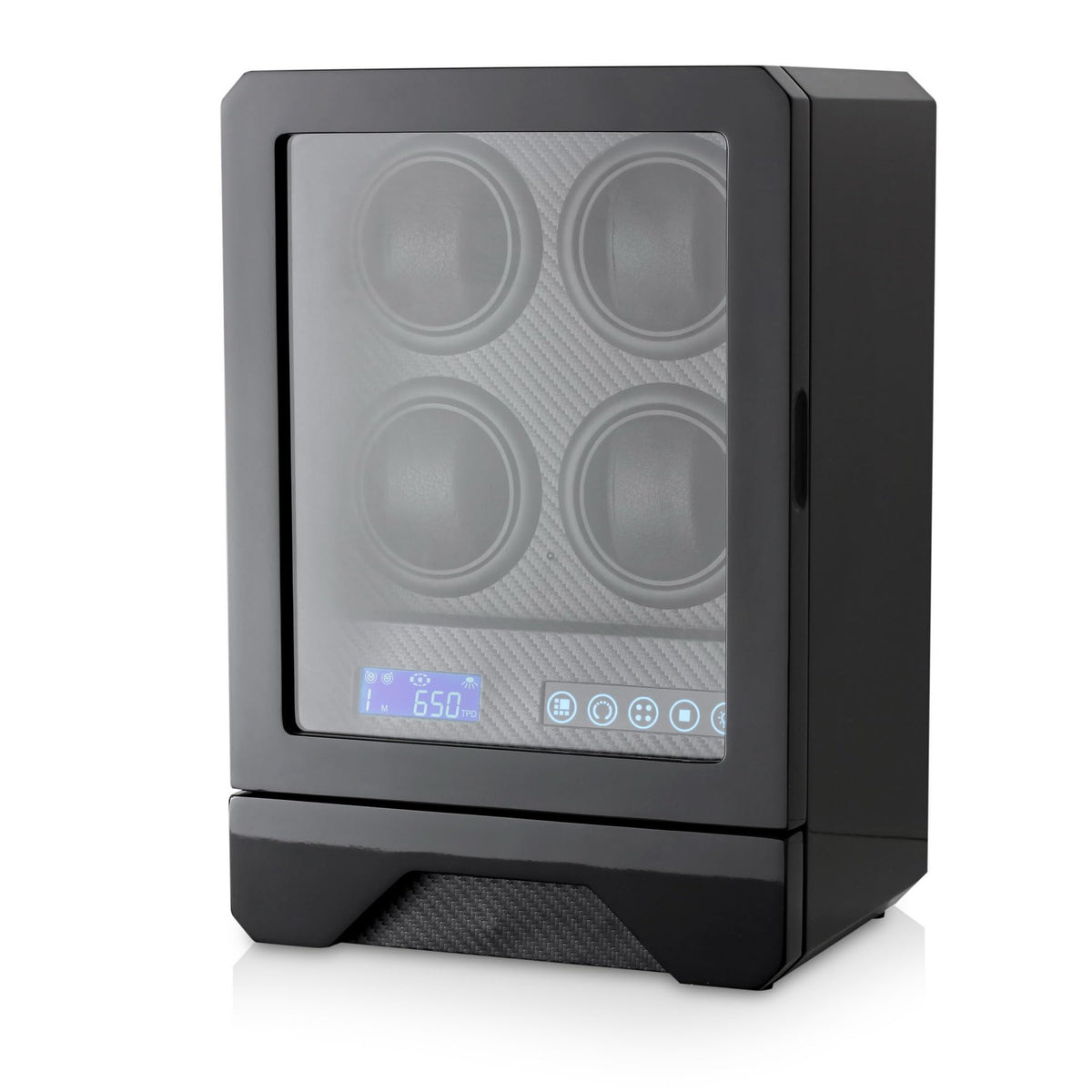 Automatic Watch Winder for 4 Watches with LED Light, LCD Display, Remote Control and Storage Drawer (Black)