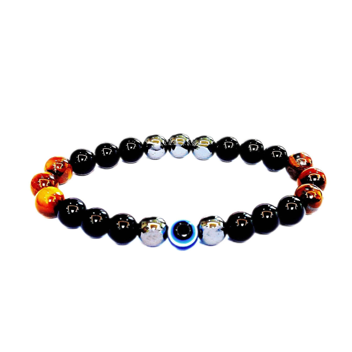 WEFRIN Evil Eye with Hematite Black Obsidian Tiger Eye Stone Triple Protection Bracelets for Men Women, Crystal Stone Bracelet Bring Luck Prosperity and Happiness Jewelry