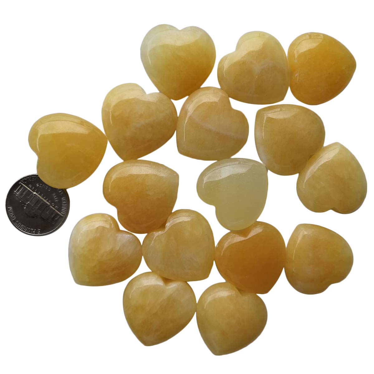 Loveliome 4 Pcs Natural Yellow Jade Love Heart Palm Stone Reiki Balancing Worry Stone(1 Inch)