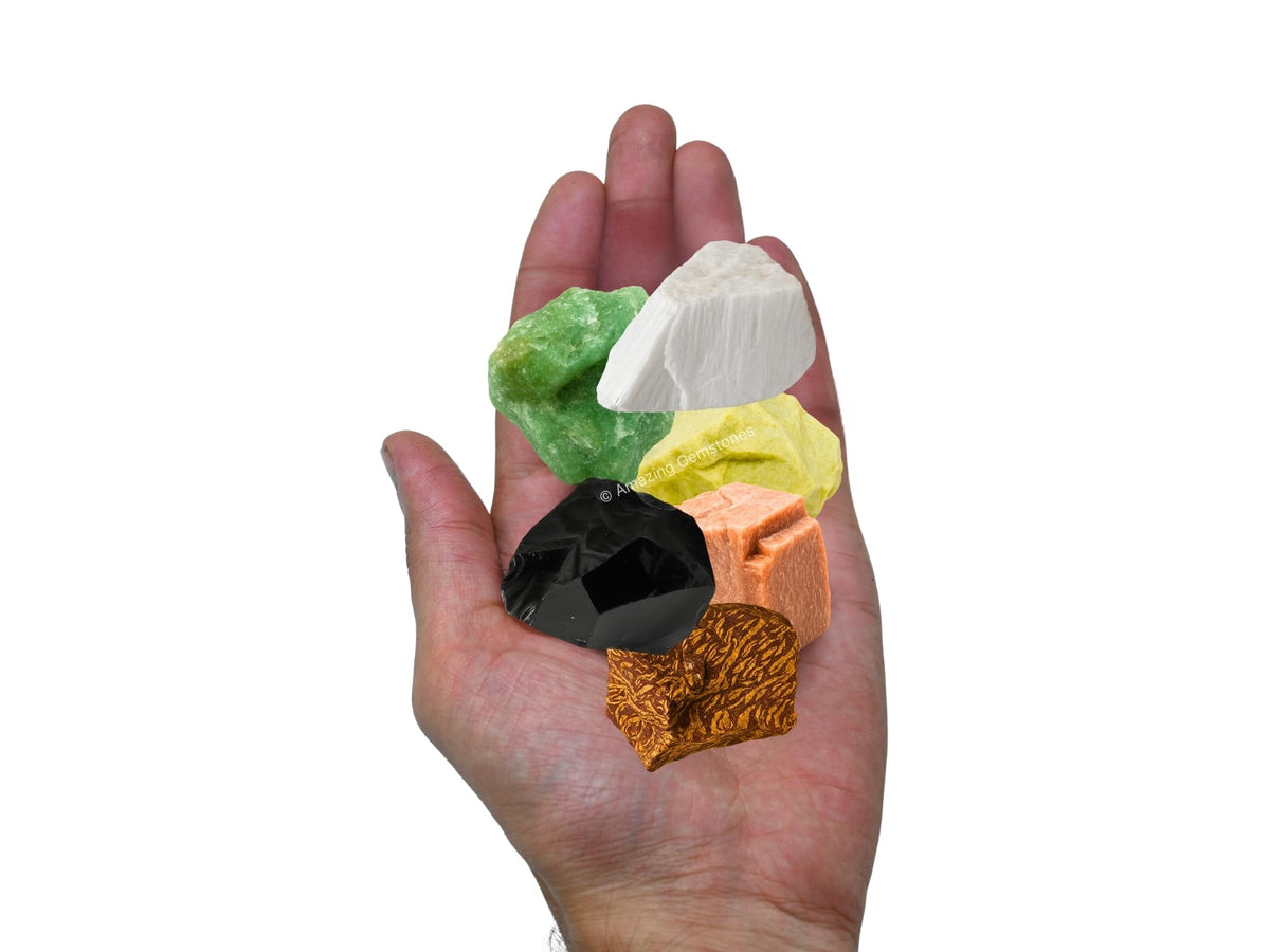 Amazing Gemstone Crystals for Breaking Attachments Manifestation, Set of 6 Green Aventurine, Black Obsidian, Scolecite, Peach Moonstone, Mariyam Jasper and Serpentine Healing Crystals and Stones