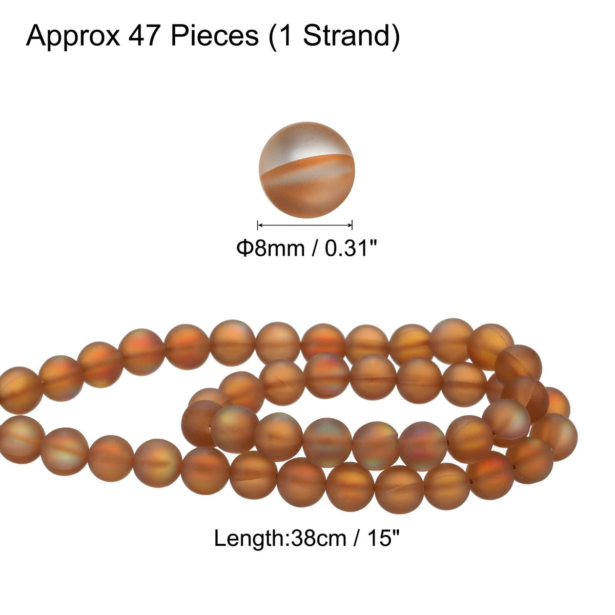 uxcell Matte Crystal Glass Beads 8mm Synthetic Frosted Shining Semi-Precious Round Loose Beads Synthetic Moonstone for Jewelry Making DIY Bracelet, Brown