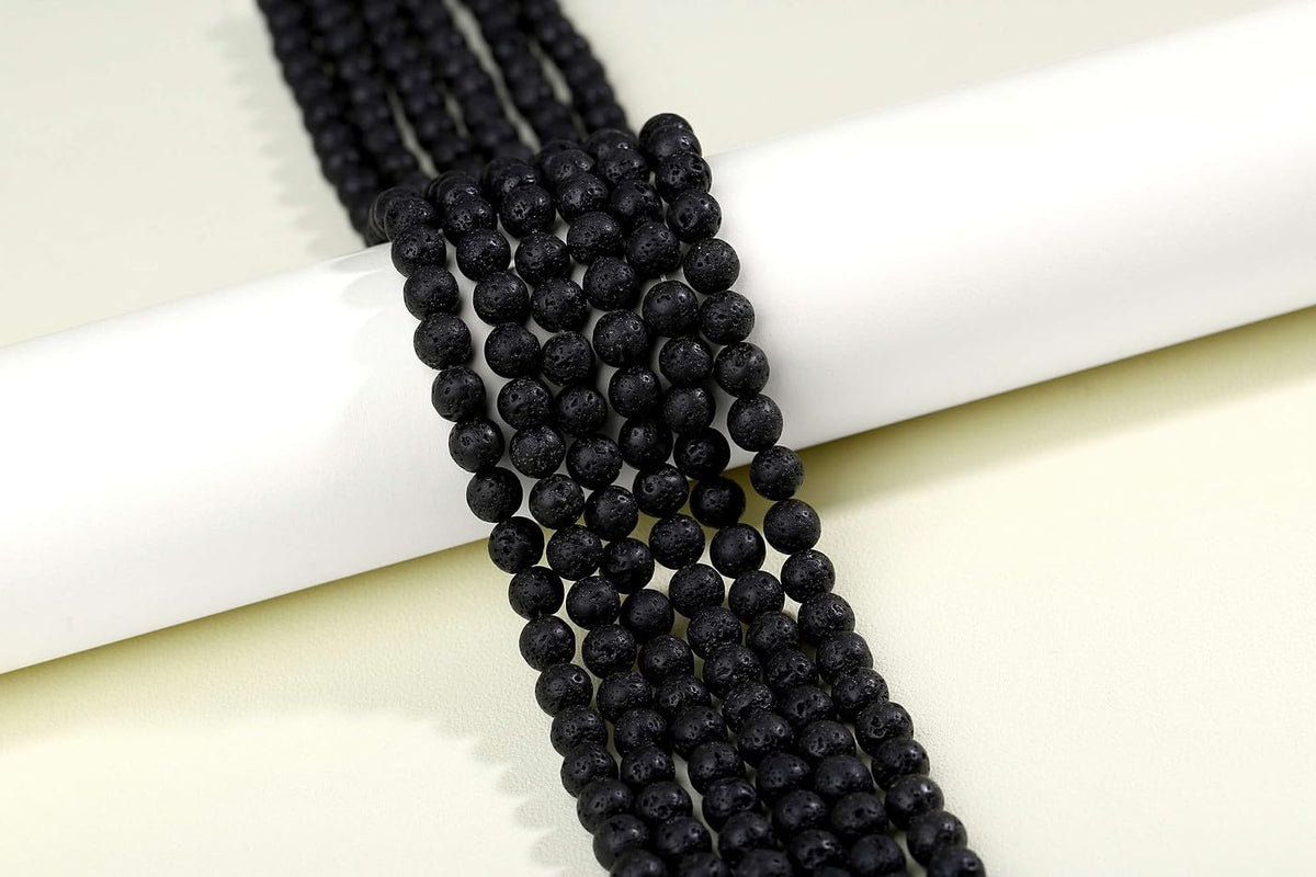 LAIDANLA Black Lava Beads 8mm Natural Stone Beads Round Loose Gemstone Stone Beads for DIY Bracelet Necklace Earrings Jewelry Making Polishing Genuine Real Beading Crystal 96PCS 2 Strand 32"