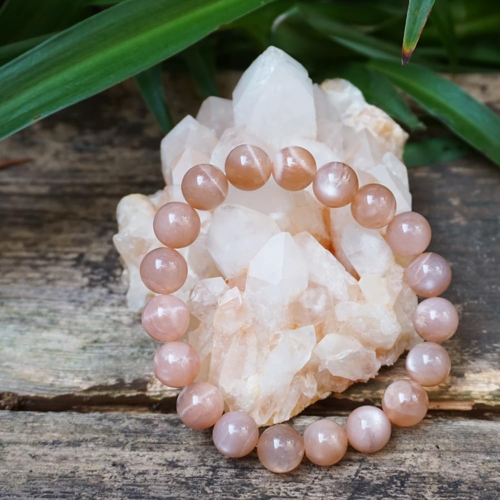 OwizJade 10MM Sunstone Bracelets for Women Men | Natural Orange Moonstone Gemstones for Spiritual Ceremony & Ritual | Bring Wealth | Stretch Jewelry Stone of Romance Passion Drive Confidence