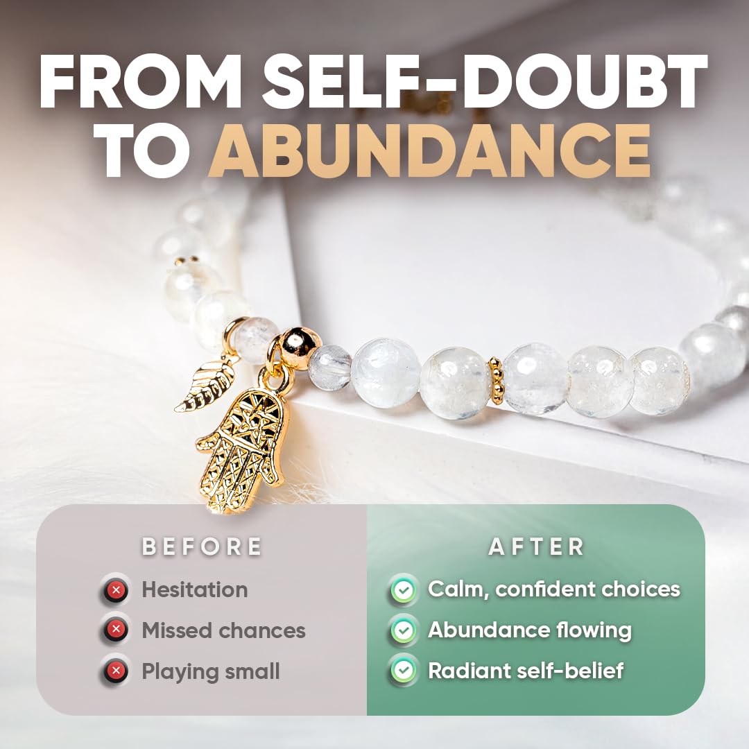 Conscious Items - Golden Hand of Fortune - Citrine Crystal & Moonstone Bracelet with Hamsa Hand for Wealth, Labradorite Bracelet for Inner Strength