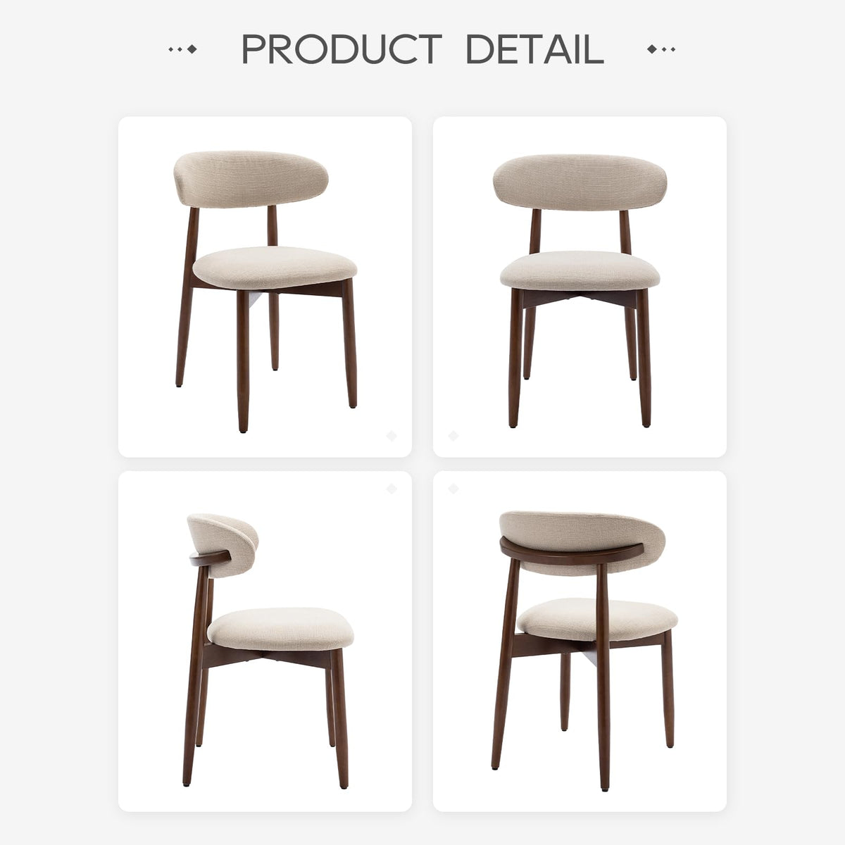 COLAMY Wooden Dining Chairs Set of 6, Modern Upholstered Fabric Dining Room Chair, Farmhouse Kitchen Side Chairs with Foot Pegs, Beige