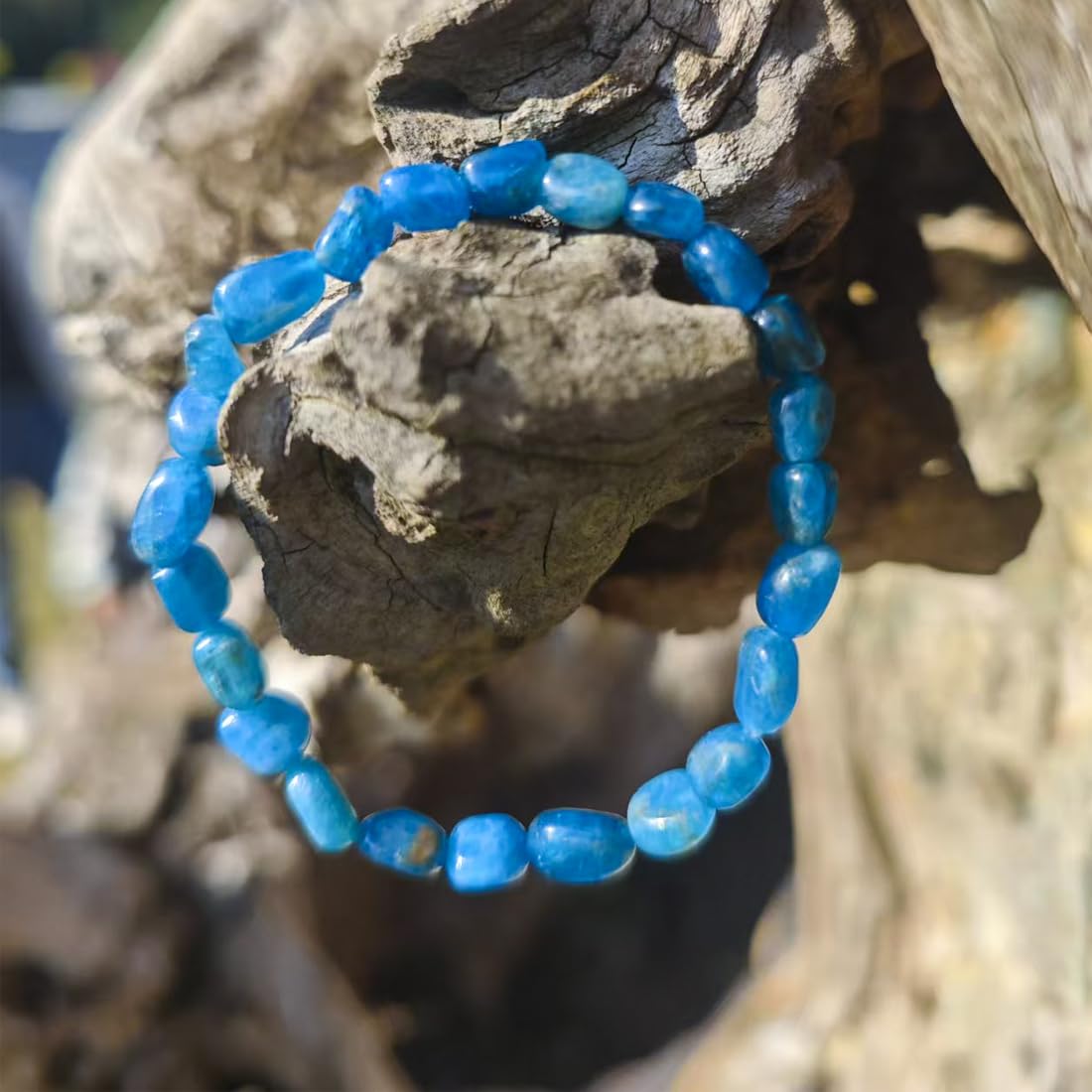 Blue Apatite Chips Bracelet 6MM | Natural Throat Chakra Crystal Beads Handmade Manifestation Motivation Bracelet - Adjustable Spiritual Jewelry | Beading Tool Kit - Fits for 6-7" Small Wrist
