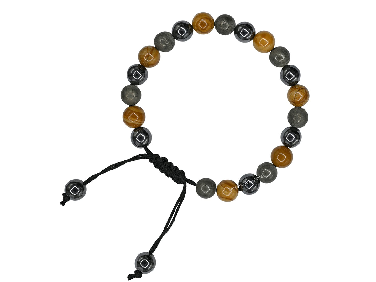 Amazing Gemstone New Beginnings Manifestation Bracelet - Yellow Jasper Pyrite Hematite Bracelet Set for Men Women Healing Calming Anxiety Stress Relief Gifts Pulseras Para Hombres Mujer (Adjustable)