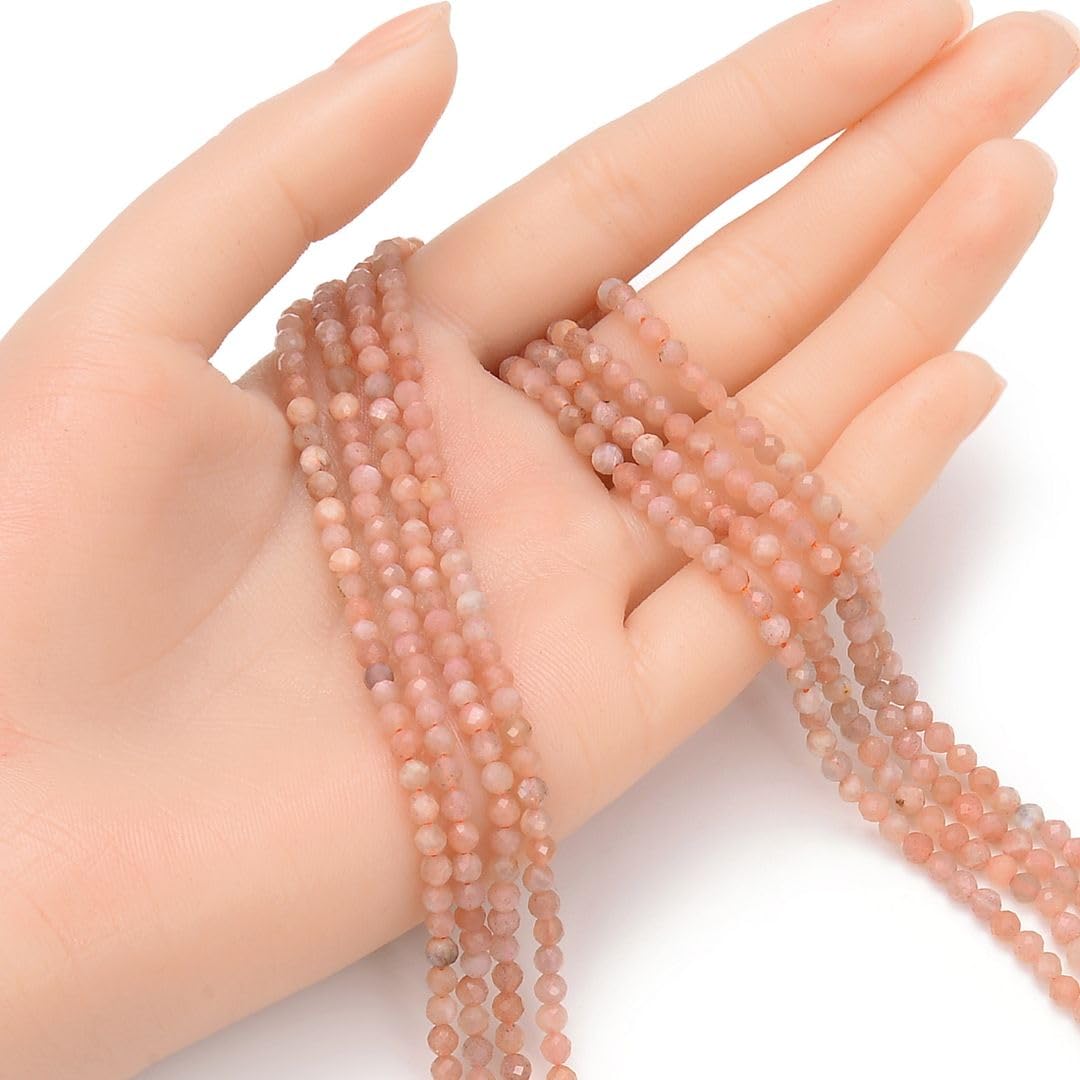 Adabele 15 Inch Natural Pink Moonstone Healing Gemstone 3mm (0.12 Inch) Tiny Small Faceted Round Loose Beads Stone Spacer (100-110pcs) for Craft Jewelry Making GK3-19