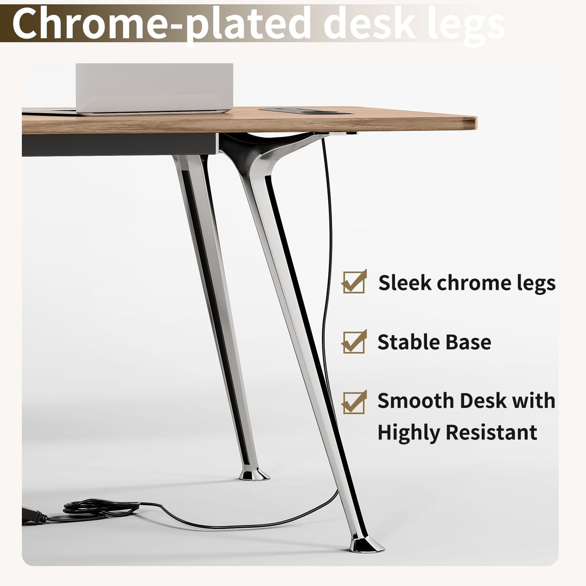 MesaSync 60-Inch Executive Desk, Wooden Office Computer Desk with USB Ports, Large Modern Writing Table, Workstation Business Furniture Minimalist Style for Home Office (Light Brown, 60 Inch)