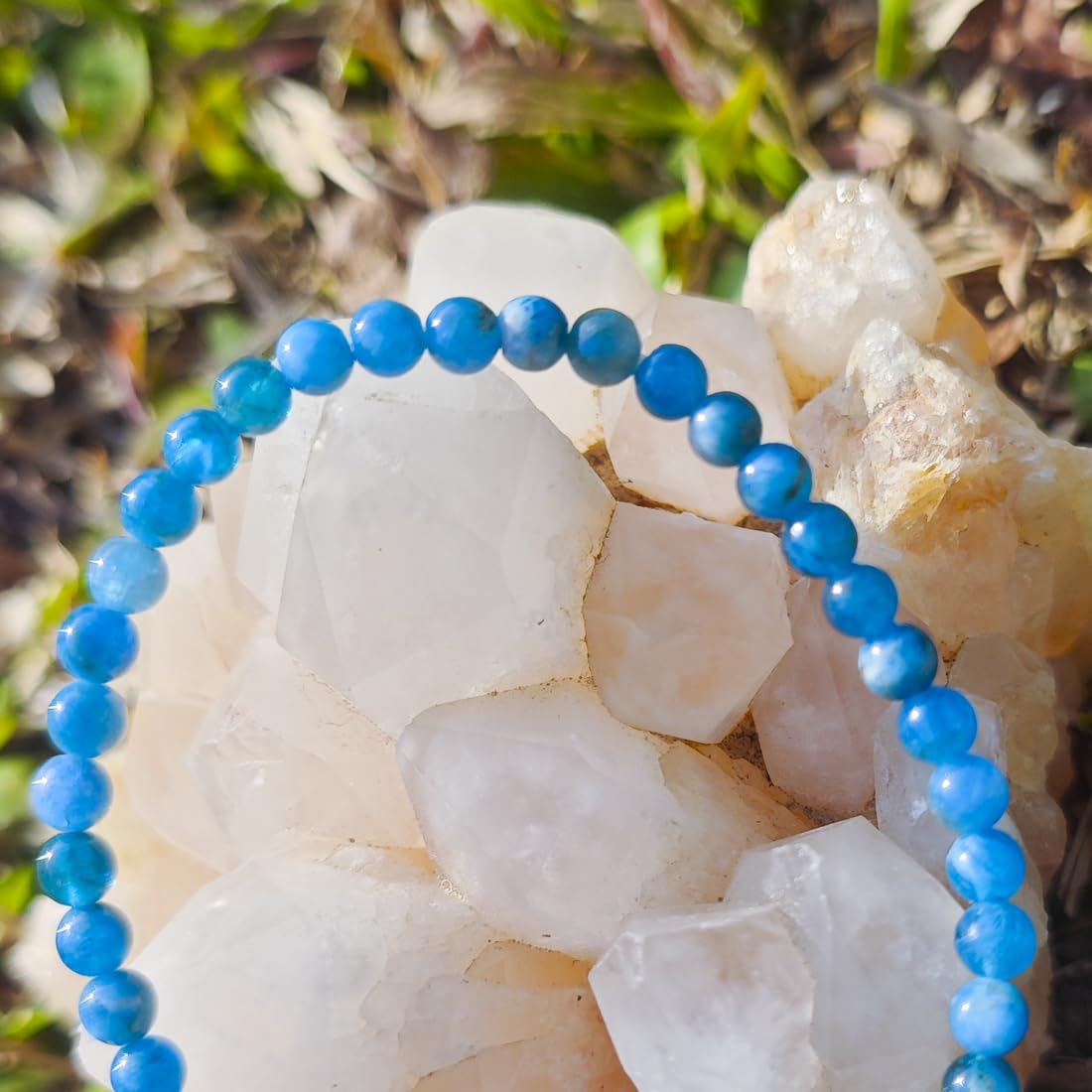 4MM Blue Apatite Bracelet for Unisex | Natural Third Eye & Throat Chakra Crystal Stone for Future, Feng Shui, Meditation, Divination, Amulets | Anxiety Stress Relief | fits for small wrist size
