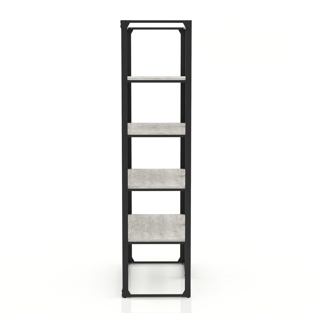 24/7 Shop at Home Adair Industrial Metal Open Back Bookcase with 4 Shelves for Living Room, Home Office, Bedroom, Black and Light Gray