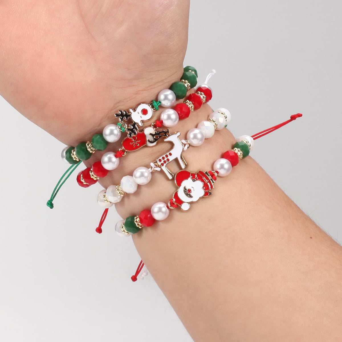 Twinfree 24pcs Christmas Theme Adjustable Rope Cord Bracelet for Women Jewelry Gifts