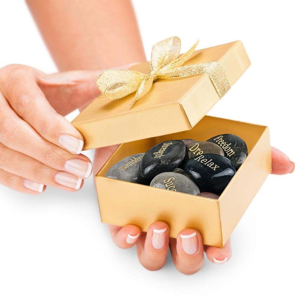BigOtters 25PCS Inspirational Rocks - Encouragement Stones with Engraved Words for Meditation, Home Office Decor & Birthday, Gratitude Women Gifts